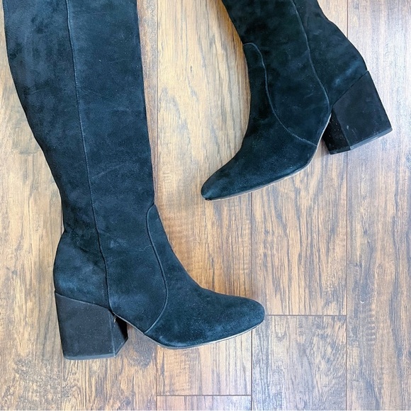 Sam Edelman • Thora Knee Boots black suede leather tall block heel almond toe - Picture 9 of 12